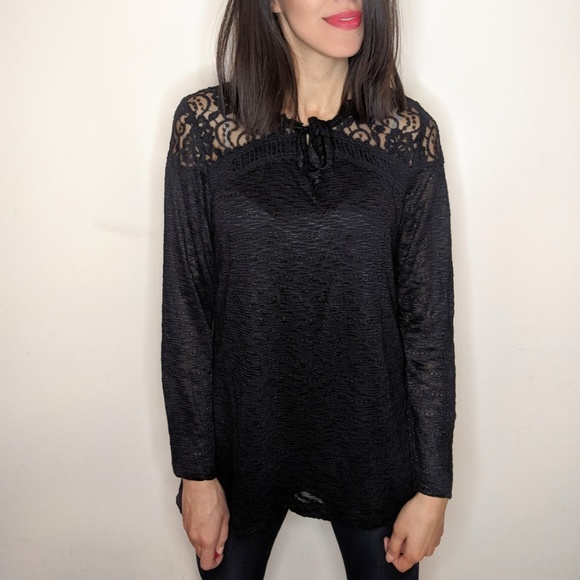 NWT Petite Black Long Sleeve Shirt with Lace - Picture 6 of 6